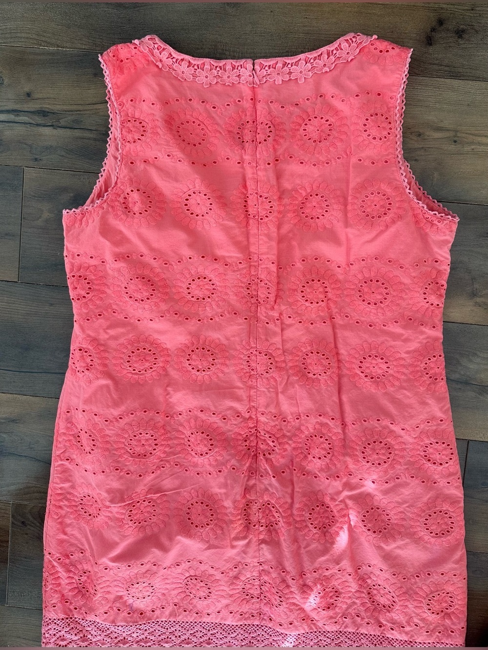 Talbots Coral Eyelet Lace Shift Dress Size 16 100% Cotton Summer Midi - Picture 4 of 7